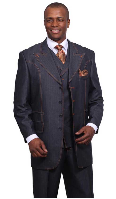 Mensusa Products Mens Blue Denim Style Wool Touch Vested Urban Suits