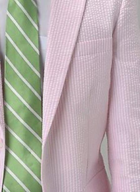 Mensusa Products Mens Pink Seersucker 2 Button Notch Single Pleat Suit