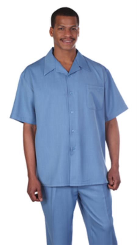 Mensusa Products Milano Moda Solid Blue Short Sleeve Casual Sets