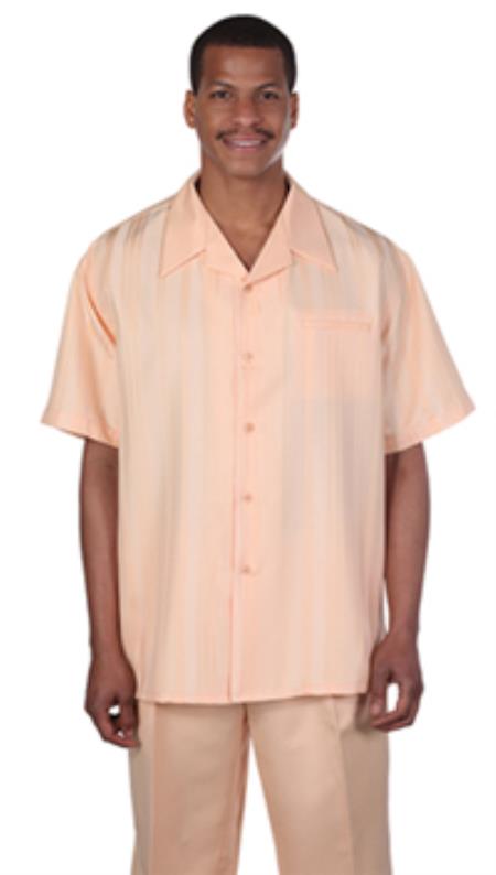Mensusa Products Milano Moda Peach Shadow Stripe Short Sleeve Casual Sets