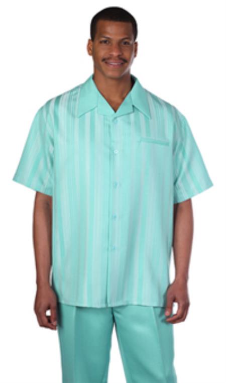 Mensusa Products Milano Moda Turquoise Shadow Stripe Short Sleeve Casual Sets
