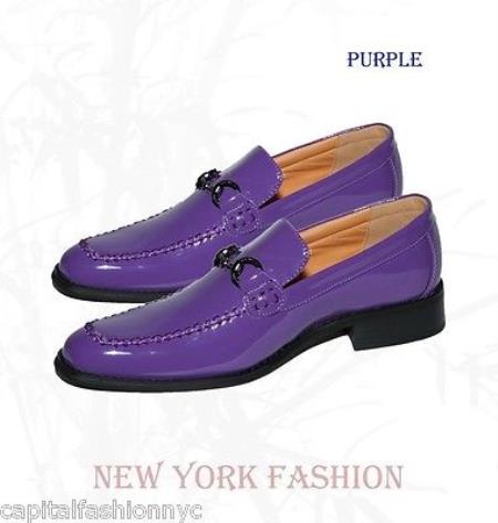 Mensusa Products Men's Shiny Classic Vintage Style Loafer Shoe Dress Faux Leather Purple