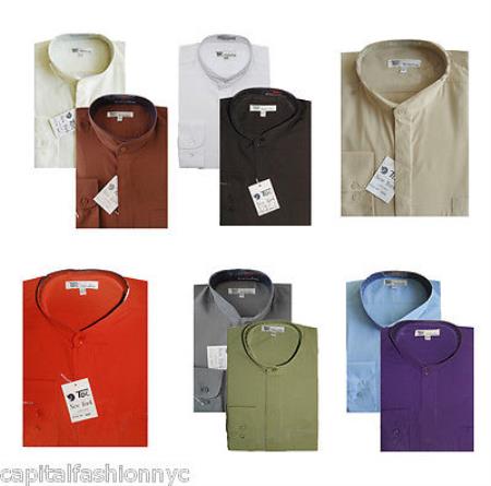 Mensusa Products Mens Dress Shirt Mandarin Nehru Collar Multi-color