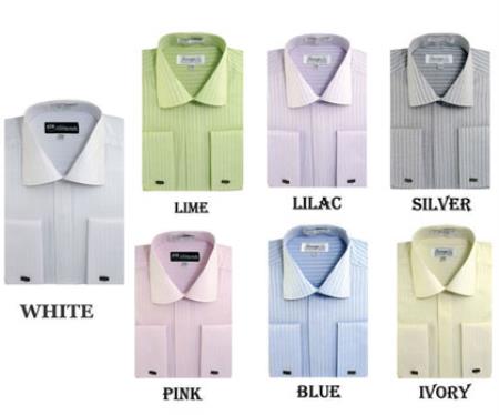 Mensusa Products Striped Dress Shirt For Men French Cuff Multi-color