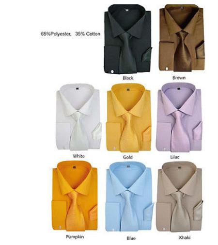 Mensusa Products Men's Stylish Formal Classic Solid Dress Shirt w/ Tie And Handkerchief Set Multi-color