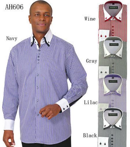 Mensusa Products Men's Stylish Fashion Stripe Shirt w/ solid accent cuffs & collar Multi-color