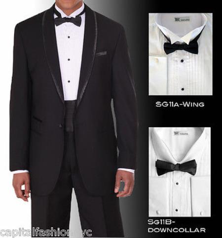 Mensusa Products Men's Tuxedo Shirt Winged Tip Down Collar BowTie Set French Cuff White