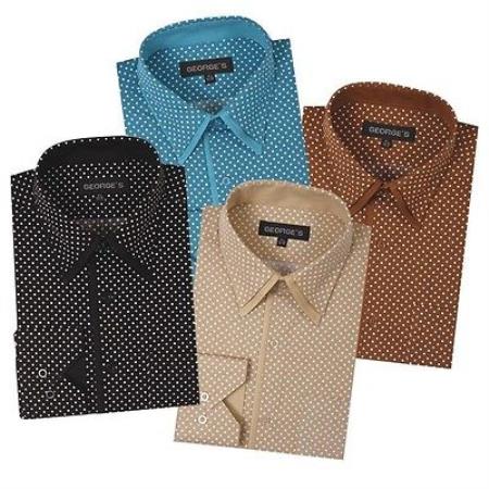 Mensusa Products Men's Dress Shirt Polka Dot Pattern Formal or Casual Multi-color