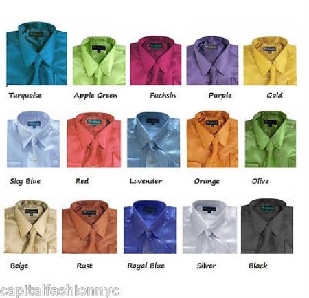 Mensusa Products Boys Kids Dress Shirt Set Shiny Satin Tie Handkerchief