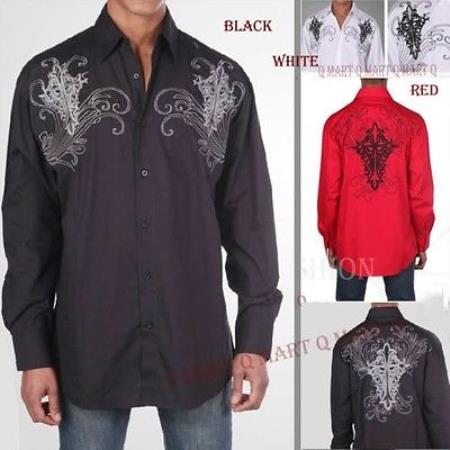 Mensusa Products Men's 100% Cotton Stylish Casual Fashion Shirt With Embroidered Design Multi-Color