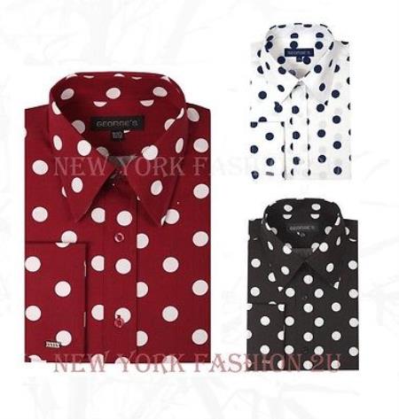 Mensusa Products Men's Fashionable Cotton Polka Dots Design Dress Shirt Multi-Color