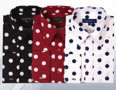 Mensusa Products Men's 100% Cotton Big Polka Dot Design Spread Collar Dress Shirt Style Multi-Color