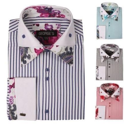 Mensusa Products Men's Stylish Floral Fashion Stripe Dress Shirt 4 Colors Style