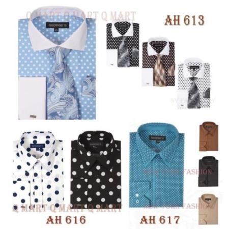 Mensusa Products Men's Fashion Cotton Polka Dots Design Dress Shirt Multi-Color