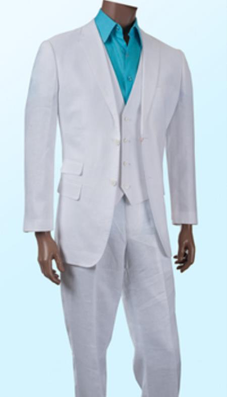 Mensusa Products Discounted Summer Light Weight Sale 3Piece Linen Suit White