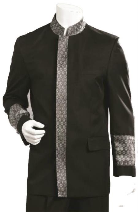 Mensusa Products Men's 2 Piece Nehru Style Suit Black