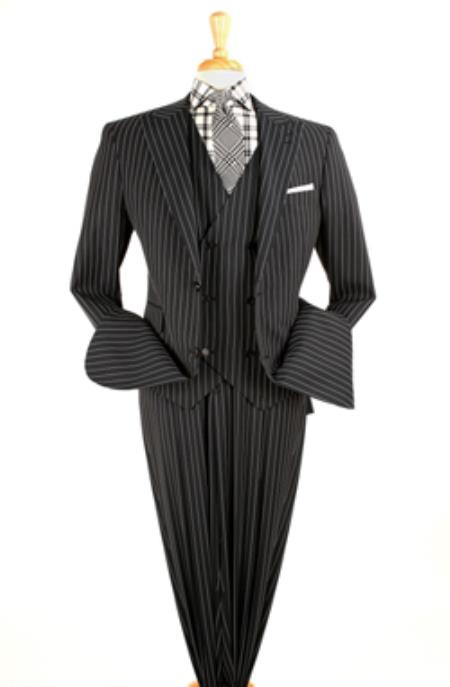 Mensusa Products Royal Diamond Men's 3 Piece Fashion Suit - Bold Pinstripe Black And Gray