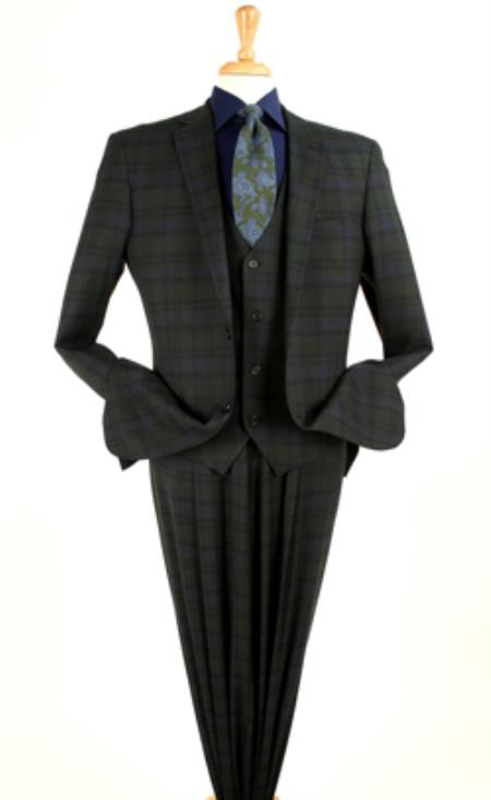 Mensusa Products Royal Diamond Men's 4 Piece High Fashion Suit - Elegant Glen Plaid Brown, Olive And Burgundy