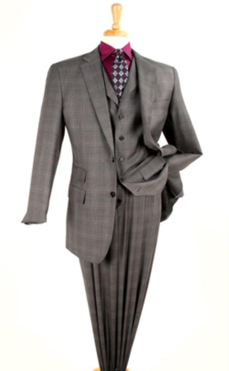 Mensusa Products Royal Diamond Men's 3 Piece High Fashion Suit - Fancy Glen Plaid