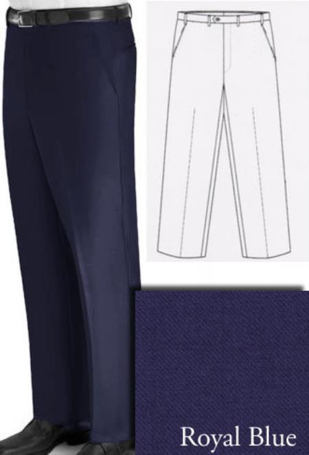 Mensusa Products Chiari Super 120's Real Italian Wool Lining To The Knee Origin Made In Biella, Italy Front Dress Slacks Royal Blue
