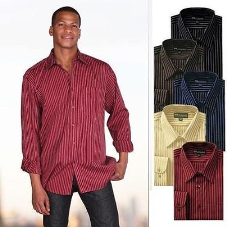 Mensusa Products Men's Cotton Blend Stylish Casual Striped Dress Shirt Classic Fit Multi-Color