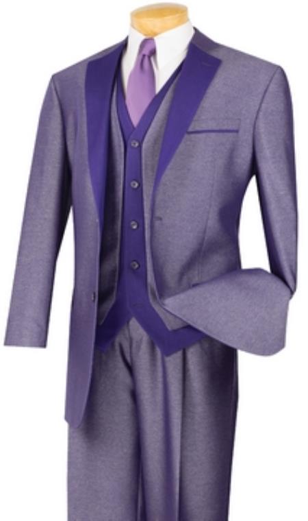Mensusa Products Mens 3 Piece High Fashion Suit Purple,Grey And Cappuccino