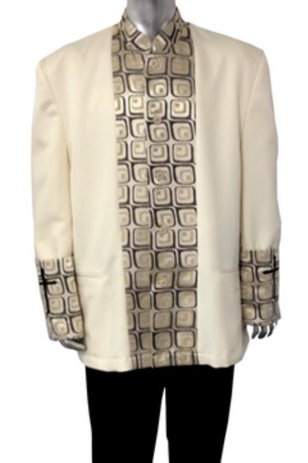 Mensusa Products Cane Clergy Blazer with Jacquard Insert And Cuffs, Embroidered Cross Cream