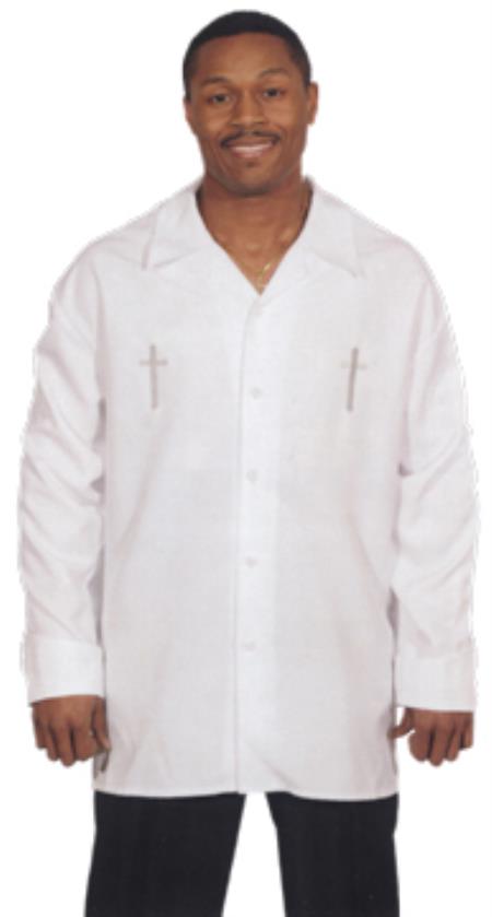 Mensusa Products Hallelujah Clergy Shirt with Crosses on Front And Details On Sleeves Black And Whtie