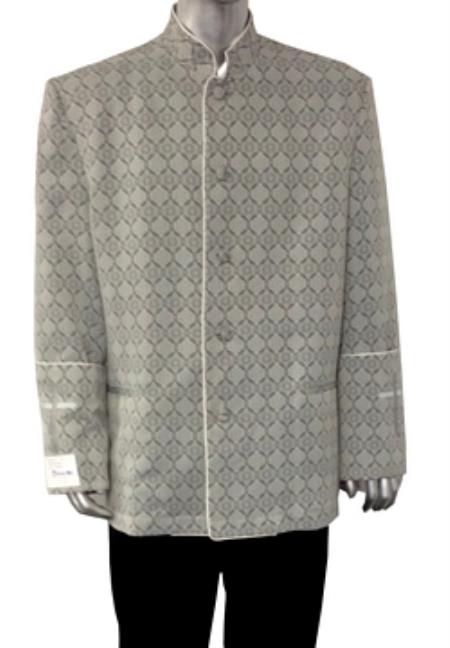 Mensusa Products Jacquard Clergy Blazer with Embroidered Crosses On Cuffs Grey