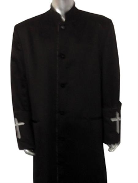 Mensusa Products Full Length Clergy Robe with Embroidered Crosses on Cuffs Black,White And Red