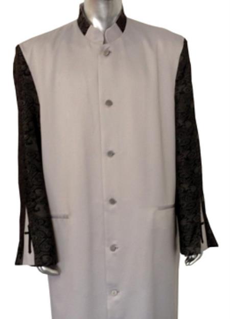 Mensusa Products Full Length Clergy Robe with Jaquard Sleeves, Inverted Cuffs with Embroidered Crosses Grey/Black
