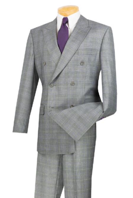 Mensusa Products Double Breasted Window Pane Glen Plaid Textured Man Suit / Sport Jacket Blazer Patterned Fabric Gray