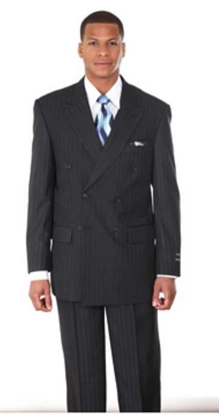 Mensusa Products Double Breasted Pintstripe Suit Navy