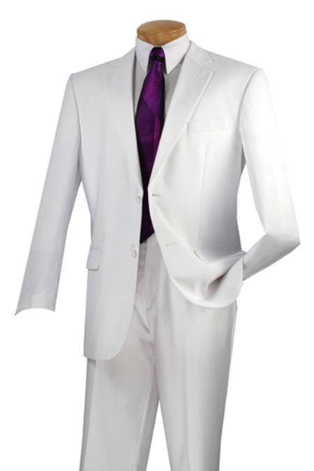Mensusa Products Vinci Mens 2 Button White Suit Flat Front Pants