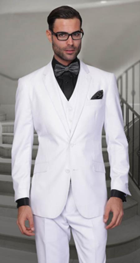 Mensusa Products Statement 100% Wool Tailored Fit 3 Piece Suit White