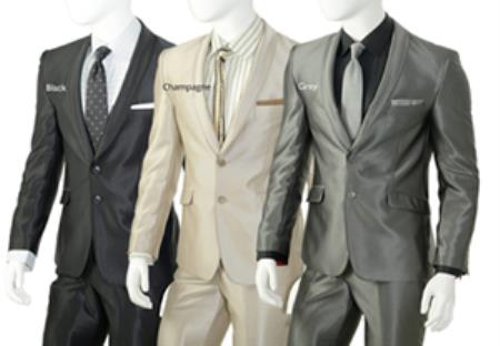 Mensusa Products Mens 2-Button 2-Piece Slim Cut Suit Black,Champagne,Gray