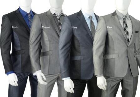 Mensusa Products Mens 2-Button 2-Piece Slim Cut Suit Black,Charcoal,Navy And Silver