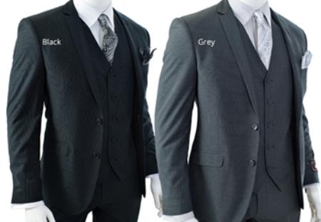 Mensusa Products Mens 2-Button 2-Piece Slim Cut Suit Black And Grey