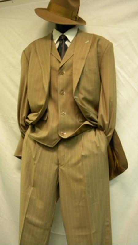Mensusa Products Zoot Suits By Milano Moda Tan White Gangster Stripe 3 Piece