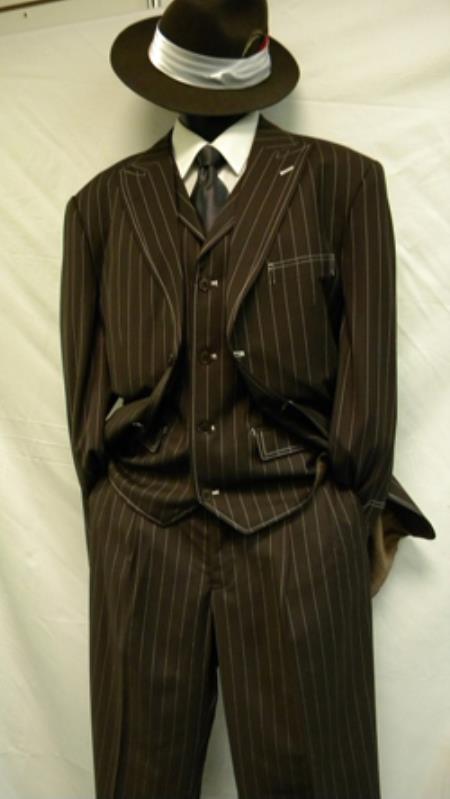 Mensusa Products Zoot Suit By Milano Moda Brown White Gangster Stripe 3 Piece