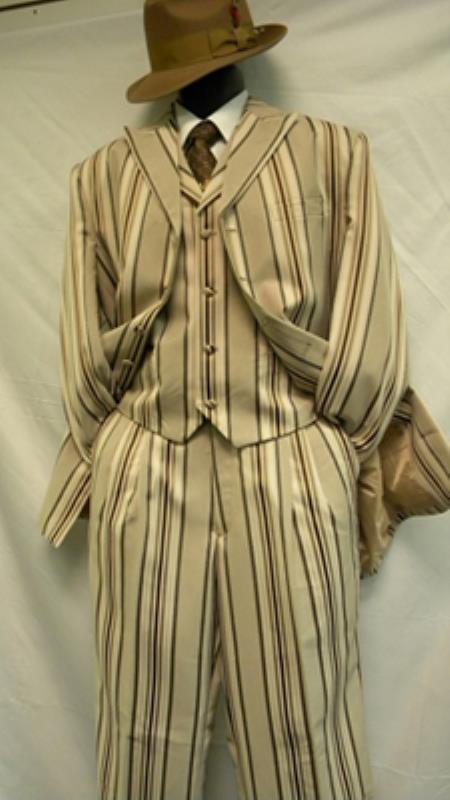 Mensusa Products Milano Moda Tan Fashion Stripe Long Jacket Zoot Suit
