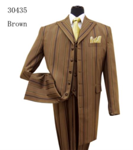 Mensusa Products Milano Moda Brown Fashion Stripe Long Jacket Zoot Suit