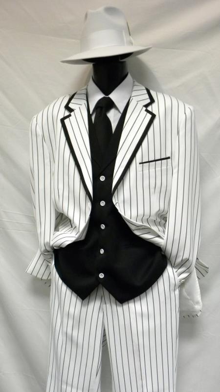 Mensusa Products Milano Moda White with Black Vested Zoot Suits Costume