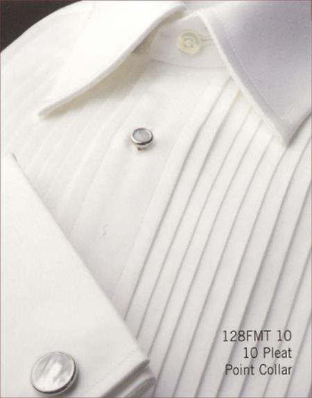 Mensusa Products Original Authentic Gitman Brand 10 Pleat Point Collar Tuxedo Shirt White