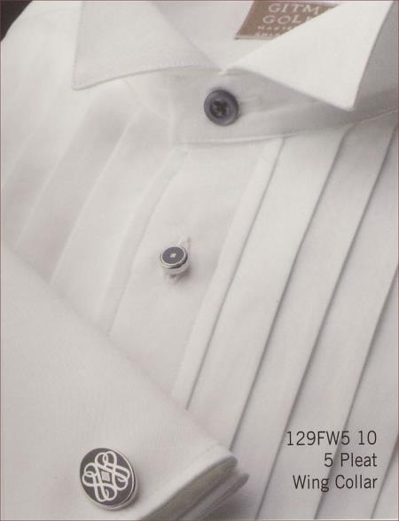 Mensusa Products Original Authentic Gitman Brand 5 Pleat Wing Collar Tuxedo Shirt White