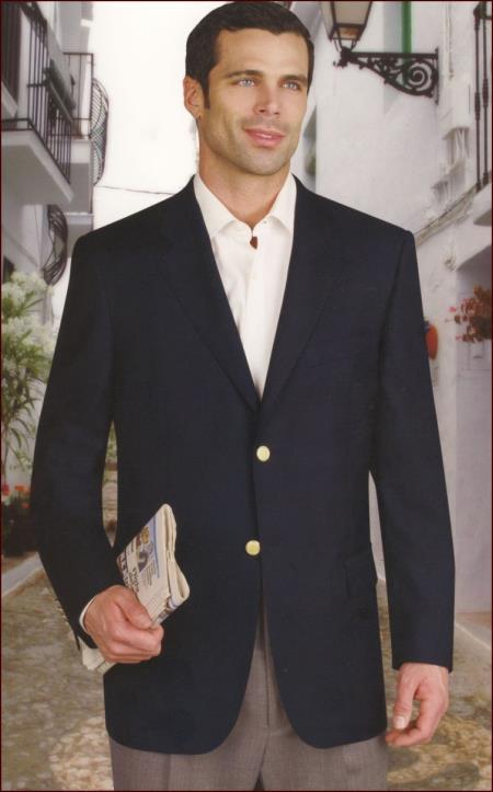 Mensusa Products Wool And Silk Blazer With Gold Buttons Side Vents Black