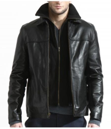 Mensusa Products Men's Modern James Dean Slim-Fit, Zip-Front, Genuine Leather Jacket Black