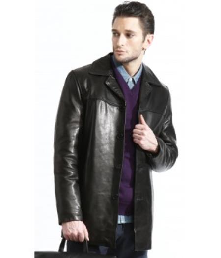 Mensusa Products Mens Classic Lambskin Half-Coat Made From 100% Genuine Lamskin Leather Black