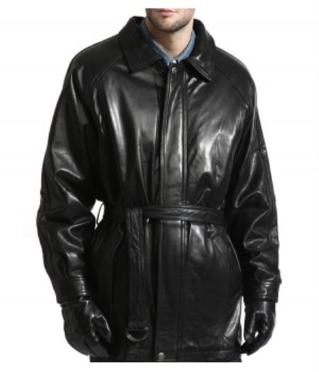 Mensusa Products Mens Lambskin Leather Belted 3/4 Coat With zip-Out Liner