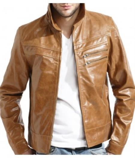 Mensusa Products Mens Black Leather Zip Front Jacket - Cool Vintage Black And Cognac